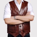 Classic Brown Men's Leather Riding Vest - Image 2