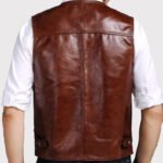 Classic Brown Men's Leather Riding Vest - Image 3