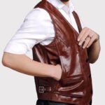 Classic Brown Men's Leather Riding Vest - Image 4