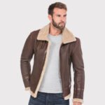 Classic Men's Bomber Shearling Brown Leather Jacket - Image 2