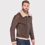 Classic Men's Bomber Shearling Brown Leather Jacket - Image 3