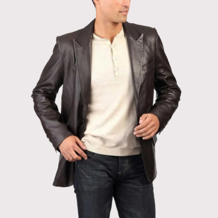 Classic Black Casual Leather Blazer Coat for Men