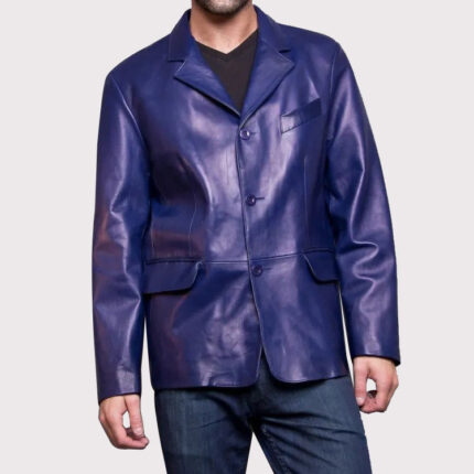 Classic Blue Leather Jacket Blazer for Men