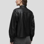 Classy Black Balloon Sleeve Leather Shirt for Women - Image 2