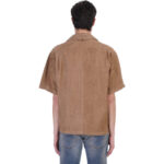 Cream Brown Half Sleeves Suede Leather Shirt Men's - Image 2
