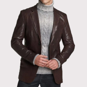 Custom-Made Brown Leather Blazer for Men