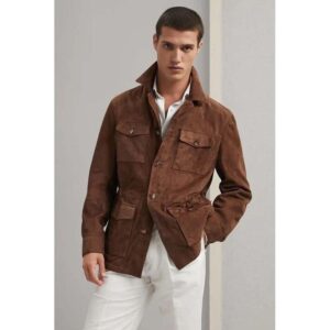 Custom Made Men's Brown Suede Field Leather Jacket