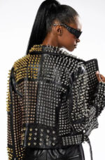 Punk Women's Long Spiked Leather Jacket - Image 3
