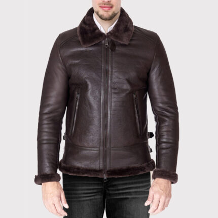 Stylish Dark Brown Shearling Lamb Biker Jacket