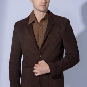 Dark Brown Suede Leather Blazer for Men