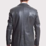 Dark Gray Leather Sports Blazer Coat for Men - Image 2