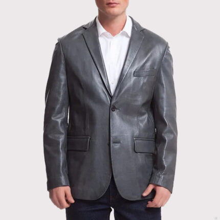 Dark Gray Leather Sports Blazer Coat for Men