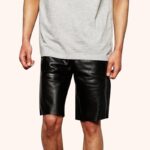 Designer Pure Black Leather Shorts for Men