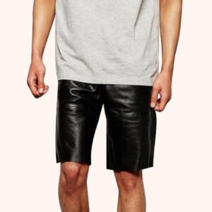 Designer Pure Black Leather Shorts for Men