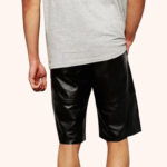 Designer Pure Black Leather Shorts for Men - Image 2
