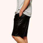 Designer Pure Black Leather Shorts for Men - Image 3