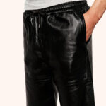 Designer Pure Black Leather Shorts for Men - Image 4