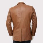 Designer Brown Lambskin Leather Blazer with Two Buttons for Men - Image 2