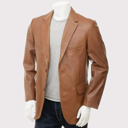 Designer Brown Lambskin Leather Blazer with Two Buttons for Men