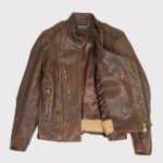 Distressed Brown Aviation Leather Jacket - Image 2