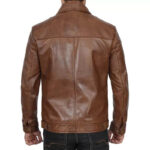 Men's Genuine Distressed Brown Cafe Racer Leather Jacket - Image 3