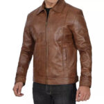 Men's Genuine Distressed Brown Cafe Racer Leather Jacket - Image 4