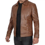 Men's Genuine Distressed Brown Cafe Racer Leather Jacket - Image 5