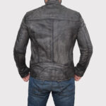 Distressed Dark Grey Slim Lamb Leather Biker Jacket - Image 2