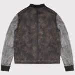 Distressed Varsity Style Leather Baseball Jacket - Image 3