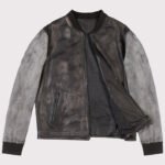 Distressed Varsity Style Leather Baseball Jacket - Image 2
