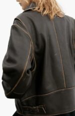 Distressed Vintage Leather Jacket for Women in Dark Brown - Image 2