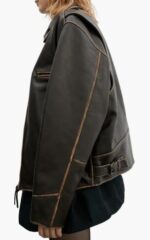 Distressed Vintage Leather Jacket for Women in Dark Brown - Image 3