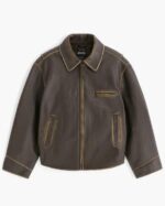 Distressed Vintage Leather Jacket for Women in Dark Brown - Image 4