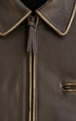 Distressed Vintage Leather Jacket for Women in Dark Brown - Image 5