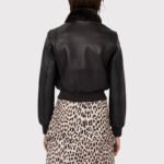 Elegant Women's Black Leather Shearling Collar Jacket - Image 2