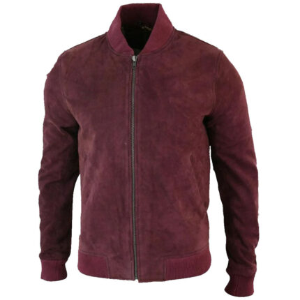 Fashion Buckskin Burgundy Goat Suede Leather Bomber Jacket
