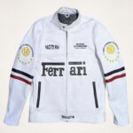 Ferrari White Racing Leather Jacket – Real Cowhide Champion Edition