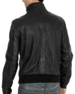 Fitted Bomber Style Black Leather Jacket for Men - Image 2