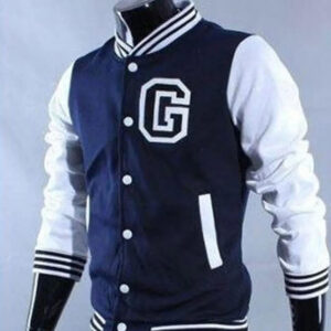 White and Navy Blue G Letterman Jacket