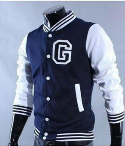 White and Navy Blue G Letterman Jacket