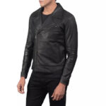 Men's Genuine Black Real Leather Biker Jacket - Image 4