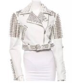 Women’s Premium White Gothic Leather Jacket with Silver Studs