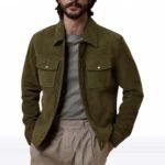 Men’s Premium Green Suede Trucker Jacket – Classic Fit by Jackets Kingdom