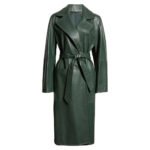 Elegant Green Women's Wrap Leather Coat - Image 4