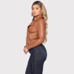 Handmade Brown Biker Women's Leather Jacket - Image 3