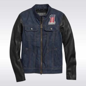 Harley Davidson 7 Star Denim Jacket with Leather Sleeves