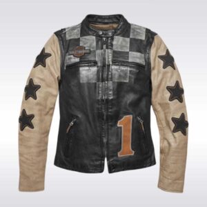 Harley Davidson Black Checkered Motorcycle Leather Jacket