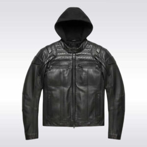 Harley Davidson Black Leather Hooded Motorcycle Jacket