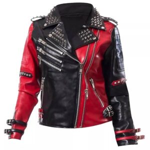 Women?s Harley Quinn Heartless Asylum Studded Biker Leather Jacket
