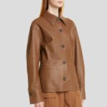Hazelnut Brown Leather Shirt Jacket for Women - Image 2
